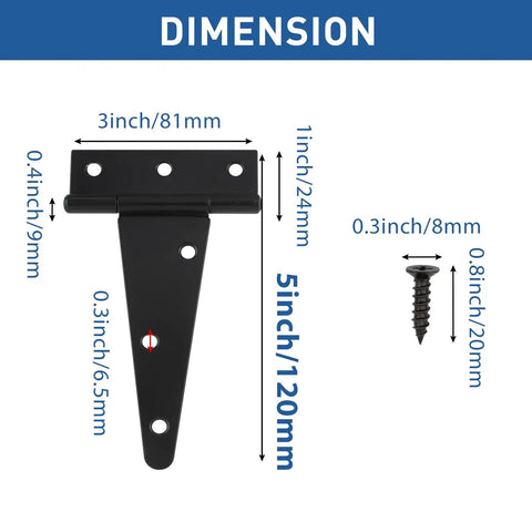 Dimensions of Heavy Duty T Strap Gate Hinge Set for Barn Doors and Garden Gates Black Wrought Iron Rustproof Hinge