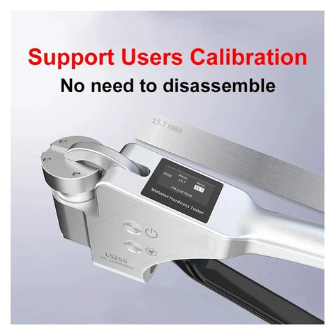 Lightweight Portable Digital Aluminum Hardness Tester Straight Shooter With Auto Scale Conversion And No Sweat Calibration For Aluminum Alloys showing user calibration support.