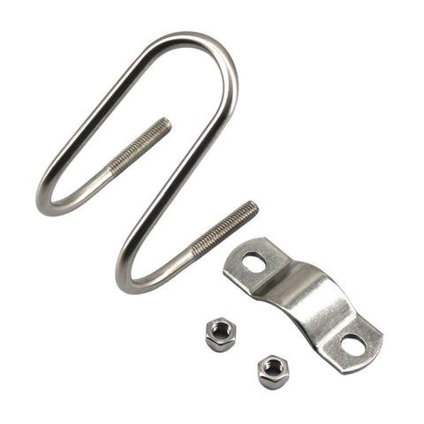 CYCOOPE stainless U-bolt pipe clamp kit, front view, with mounting bracket and nuts; fits 32mm tubes, 4-pack.