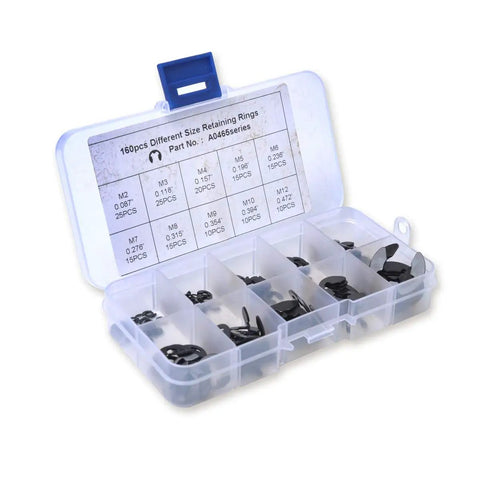 160 Piece E Clip Retaining Ring Snap Ring Kit With 2mm To 12mm Sizes in organizer case