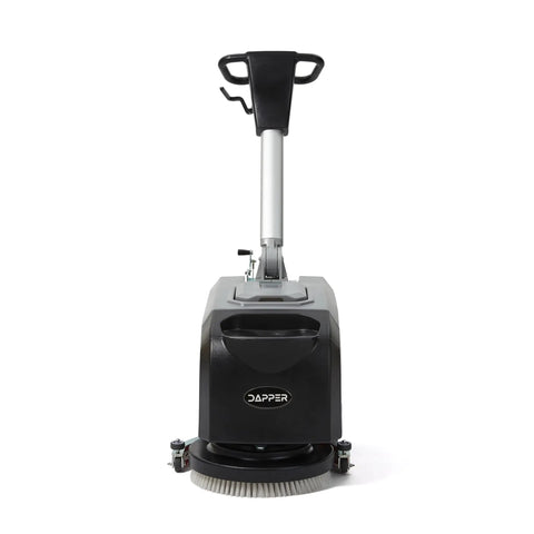 Front view of Battery Powered Walk Behind Floor Scrubber Buffer Polisher With Foldable Handle 15 Inch Brush and 19 Inch Squeegee