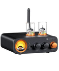 Tube Integrated Amplifier With DAC And Vintage VU Meter, 2 Channel HiFi Power Amp for Bookshelf Speakers and Headphones, front view