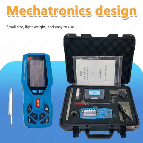 Handheld Surface Roughness Tester With Pro Grade Digital Profilometer, case with accessories shown