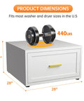 Heavy Duty Laundry Pedestal For Washer And Dryer, 16 Inch High By 28 Inch Wide Universal Metal Stand With Drawer shown with weight