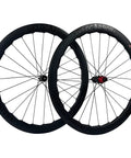 700C Disc Brake Carbon Wheelset For Road Bikes Tubeless Ready Clincher, dual wheels, 50mm deep V-shaped rims, black design