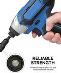 Person using drill with Beefed Up Magnetic Hex Impact Nut Driver Set 12 Piece CrV Steel Nut Setter, showing secure magnetic hold.