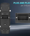 Driver Side Power Window Switch Replacement With Blue Backlit Button, plug-and-play design, rear view with connector pins