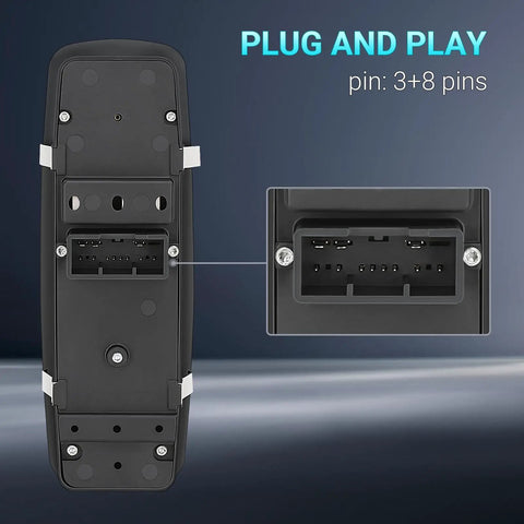 Driver Side Power Window Switch Replacement With Blue Backlit Button, plug-and-play design, rear view with connector pins