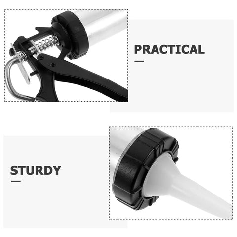 Built Tough As Nails Metal Caulk Smoothing Tool With Thick Reinforced Rod For Precision Sealant Bead Control Pro Finish showing sturdy metal design with nozzle and grip.