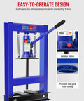 6 Ton Hydraulic Shop Press With Adjustable 2.2 To 9.4 Inch Range, Heavy Duty H-Frame With Movable Plates, blue finish, safety valve
