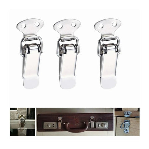 Spring Loaded Toggle Latches Four Pack Clasp Closures for Boxes Crates and Storage Cases with Quick Open Lever, silver color.