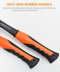 Orange and black shock reduction handle of Beefy 30 Oz Forged Steel Masonry Hammer With Shock Reduction Handle For Bricklaying Geology And Masonry Work Balanced Durable Pro Grade Tool For Demolition And Rock Chipping.