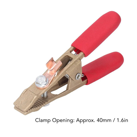 Heavy Duty Earth Ground Wire Clamp 40mm Opening For Robust Electric Welding Jobs Featuring High Current Rating Up To 260A With Durable Brass Build And Super Comfortable Sheath Handle Perfect Shipyards Steel Structures, showcasing clamp opening and design.