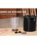 High Capacity Cyclone Dust Separator For 4 Inch Hoses With Clear Abs Housing, shows hose, clear separator, and black dust bin.