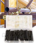 450 Piece Spring Steel Split Roll Pin Kit With Storage Case For Machinery And Automotive Repair Includes 2mm To 10mm Diameters And 20mm To 80mm Lengths Black Oxide Finish Pro Grade Fastener Accessory Set display with open case showing pins