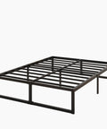 Sturdy Queen Bed Frame With 14 Inch Low Profile Platform Heavy Duty Steel Slat Support No Box Spring Headache For Memory Foam And Pillowtop Mattress Fast Easy Setup side view of steel slat base.