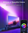 Smart RGB Floor Lamp With Alexa And Google Home, WiFi App Control shown in living room with lit color modes and phone app