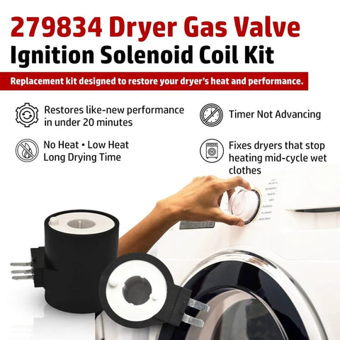 279834 Dryer gas valve ignition solenoid coil kit with 2-prong and 3-prong coils; two coils shown