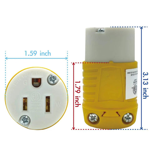 Heavy Duty 5-15P To 5-15R Extension Cord End Kit Plug And Play Replacement Plug And Connector Set NEMA dimensions shown