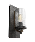 One Light Wall Sconce With Distressed Weathered Oak And Slate Grey Metal Finish, Industrial Rustic Style, Clear Thick Wavy Glass Shade