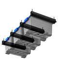 Overhead Garage Storage Rack With 17 Inch Black Rails Heavy Duty Ceiling Mount Bin Holder For 7 To 27 Gallon Tote Bins Up To 350 Lbs Per Set 4 Pack