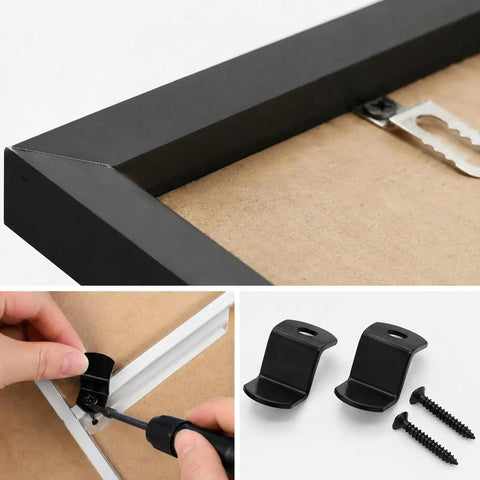 Three Eighths Inch Depth Flat Offset Canvas Clips Black Z Shaped Heavy Duty Mirror Clips For Frameless Mirror And Picture Framing Hardware With Screws Twenty Pieces, black metal clip set