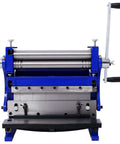 Front view of All In One 12 Inch Sheet Metal Brake Shear And Slip Roll Heavy Duty Steel Machine for cutting and rolling.