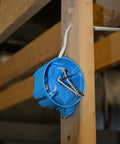 14/2 With Ground NM-B Indoor Cable, 250 Ft Dry Location Romex Style Electrical Wire in blue junction box on wood frame