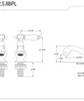 Technical drawing of Bel Air Basin Tap Faucet With Lever Handle Brushed Nickel Finish, 4 And 3 Sixteenth Inch Spout Reach dimensions