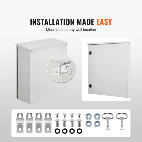 Beefy Carbon Steel Electrical Enclosure 12 By 10 By 6 Inches NEMA 4 Outdoor Weatherproof IP65 Hinged Junction Box with installation kit.