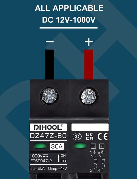 Beefy 30 Amp Circuit Breaker For DIN Rail Mount Solar Disconnect Switch 2 Pole 1000V Miniature Breaker Arc Quenching Magnet Flame Retardant Enclosure Copper Contacts Heavy Duty Overload And Short Circuit Protection, close-up view showing front panel details and indicators.