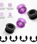 Universal Shift Linkage Bushing And Clip Kit; purple and black bushings with black clips for Toyota, Jeep, Chevrolet, Saturn, Pontiac.