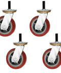 Badass Heavy Duty 4 Inch Swivel Caster Wheels 1300 Pound Load 4 Pack with quiet brake and M16 threaded stem.