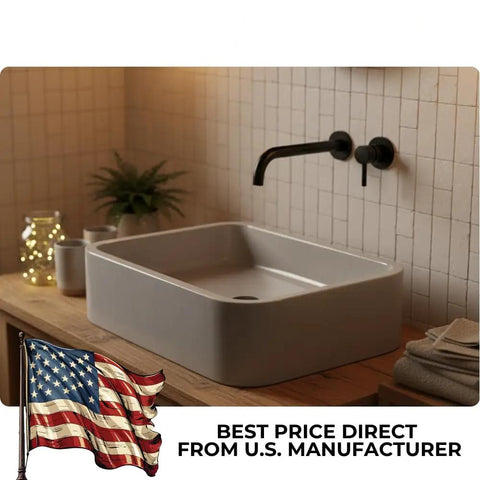 Pro Grade Water Based Concrete Countertop Sealer Kit Food Safe Formula applied to a modern white sink with a rustic wooden countertop.