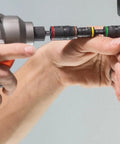 Impact Driver Kit With 7 In 1 SAE Socket Set And 14 In 1 Multi Bit Adjustable Length Screwdriver in use on metal