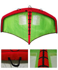 Dope Inflatable Wing Foil Kit for Wind Wing Foiling Surfing with red and green design, dual airbags, storage bag and leash size 6 square