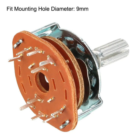 Rad 2 Pole 4 Position Band Selector Rotary Switch For Radio TV And Industrial Control Panels, 9mm mount, 6mm shaft, 10 pins.