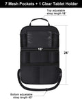 Backseat Car Organizer With 8 Large Pockets And Tablet Holder For Kids And Toddlers Keeps Snacks Toys Diapers And Devices Within Reach Road Trip Must Have For A Clean Tidy Car Easy Install shown with measurements