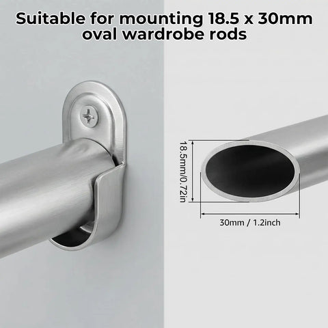 12 Pack Oval Closet Rod End Supports Heavy Duty Wardrobe Bracket Holders With 24 Screws For 15 By 30 MM Oval Rods mounted on wall