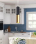 Get These Cool Black And Gold Modern Pendant Lights With Adjustable Cords Cylinder Design Perfect For Kitchen Island Dining Bedroom Living Room Vibes hanging in a kitchen
