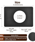 Diagram of Matte Black Door Lock Reinforcement Backplate Kit 4-Piece with dimensions and matte black color