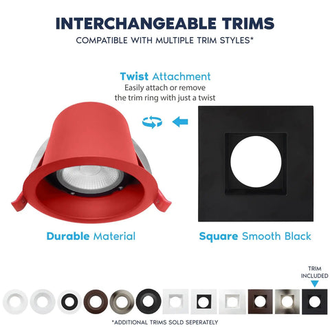 12 Pack 4 Inch Square Led Recessed Lights With J Box 5Cct Adjustable Tunable White Dimmable Ic Wet Rated Fire Housing Tough As Nails Frame Zero Mess Install For Modern Spaces with red trim and square black attachment