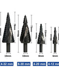 Versatile Step Drill Bit Set That Cuts Like Butter Made From Premium HSS Cobalt Steel To Punch Clean Holes In Metal Wood Or Plastic With One Cone Tool For Serious DIYers And Pros Who Need Precision And Durability Every Time On The Job. 4-32mm, 6-30mm, 4-20mm, 4-12mm step bits
