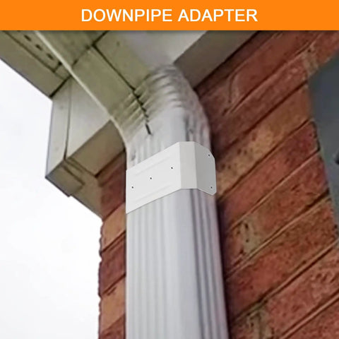 Downspout Gutter Pipe Clip Hidden Bracket 3x4 White Set Of 2 For Easy Wall Mounts Durable Downspout Adapters Hidden Bracket Design Built To Secure 3x4 Downspouts On Exterior Homes And Garages installed close-up