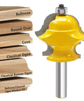 Top Shelf Half Inch Shank Adjustable Multi Profile Molding Router Bit For Woodworkers with multiple wood profiles shown.