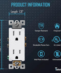 Decorator Receptacle Outlet With Wall Plate Tamper Resistant 15A 125V Residential Grade Self Grounding 2 Pole 3 Wire UL Listed White