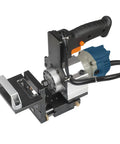 Top Shelf Palm Router Trimmer With Fixed Support Base And Adjustable Slotting Jig Bracket For zero hassle wood trimming close-up.