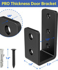 Beefy U Shaped Door Barricade Brackets For 2x4 Wood Reinforcement Industrial Grade Steel Security Brackets For Doors Gates Sheds Basements Black 3mm Heavy shown with installation screws and size dimensions.