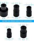 12 Foot Dust Collection Vacuum Hose Kit With Five Fittings For Woodworking dimensions and fittings shown for compatibility.