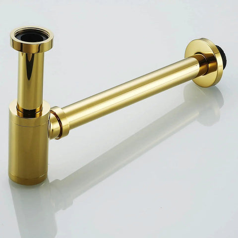 Deep Gold Polished Brass Contemporary Round Bottle P Trap Kit For 1 And A Quarter Inch Sink Drain Titanium Gold Finish Rust Resistant Easy Install Modern Basin Waste Drain